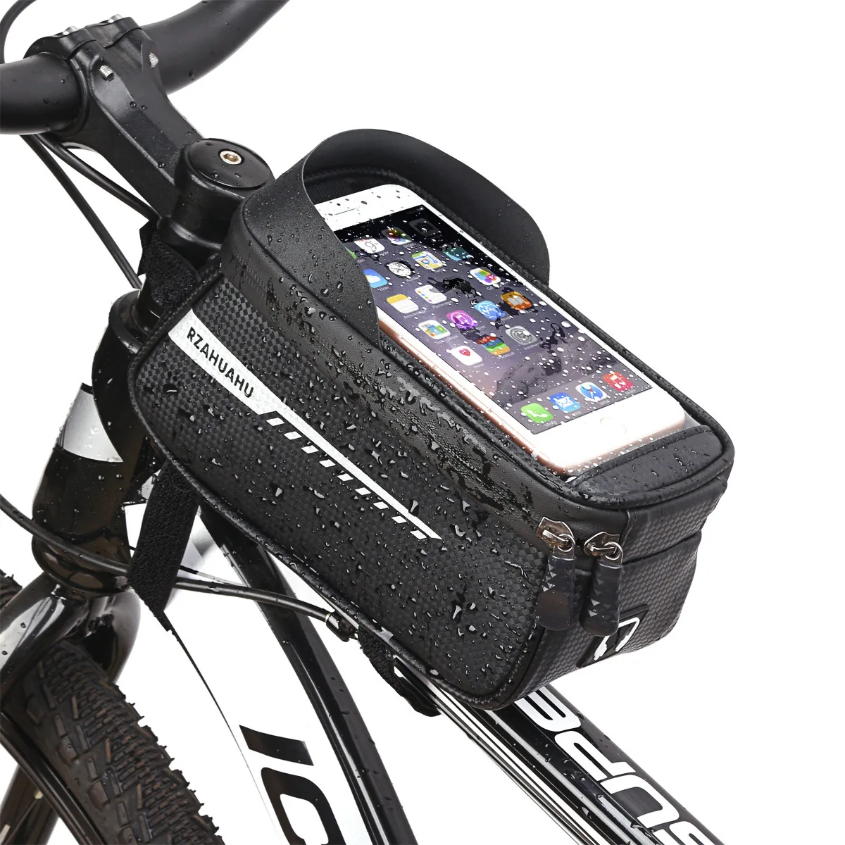 

Bicycle Phone Bag Waterproof Mountain Road Bike Top Front Tube Frame Bag Cycling Touch Screen Bag, Black