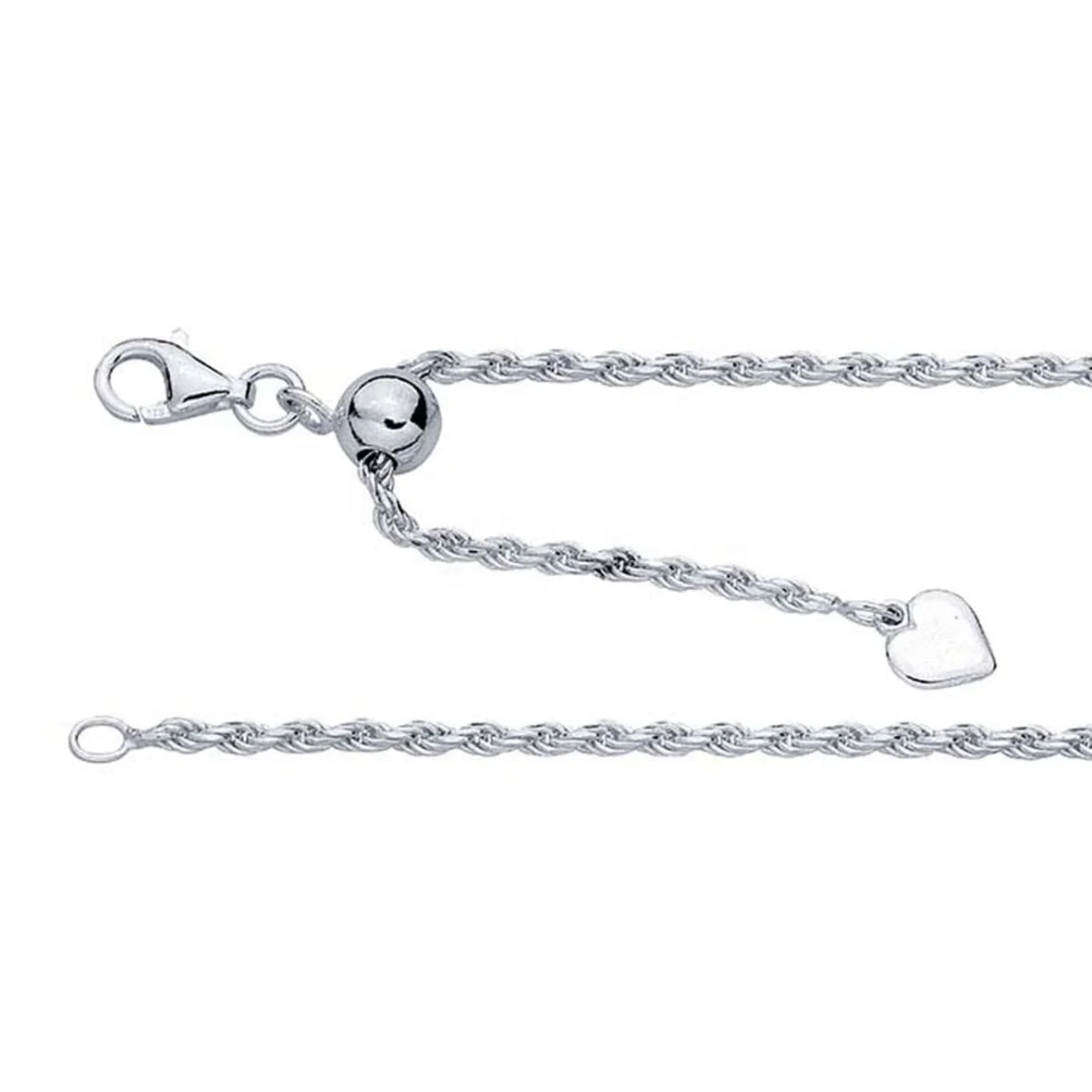

Adjustable Sterling Silver 2mm Diamond-Cut French Rope Chain Necklace