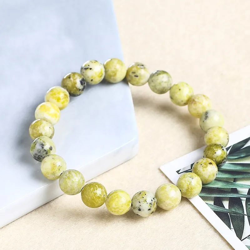 

Women Bracelets Natural Healing Energy Yellow Grass Turquoise Bracelets Polished 8 mm Stone Beads Bangle Elastic Pulsera Men