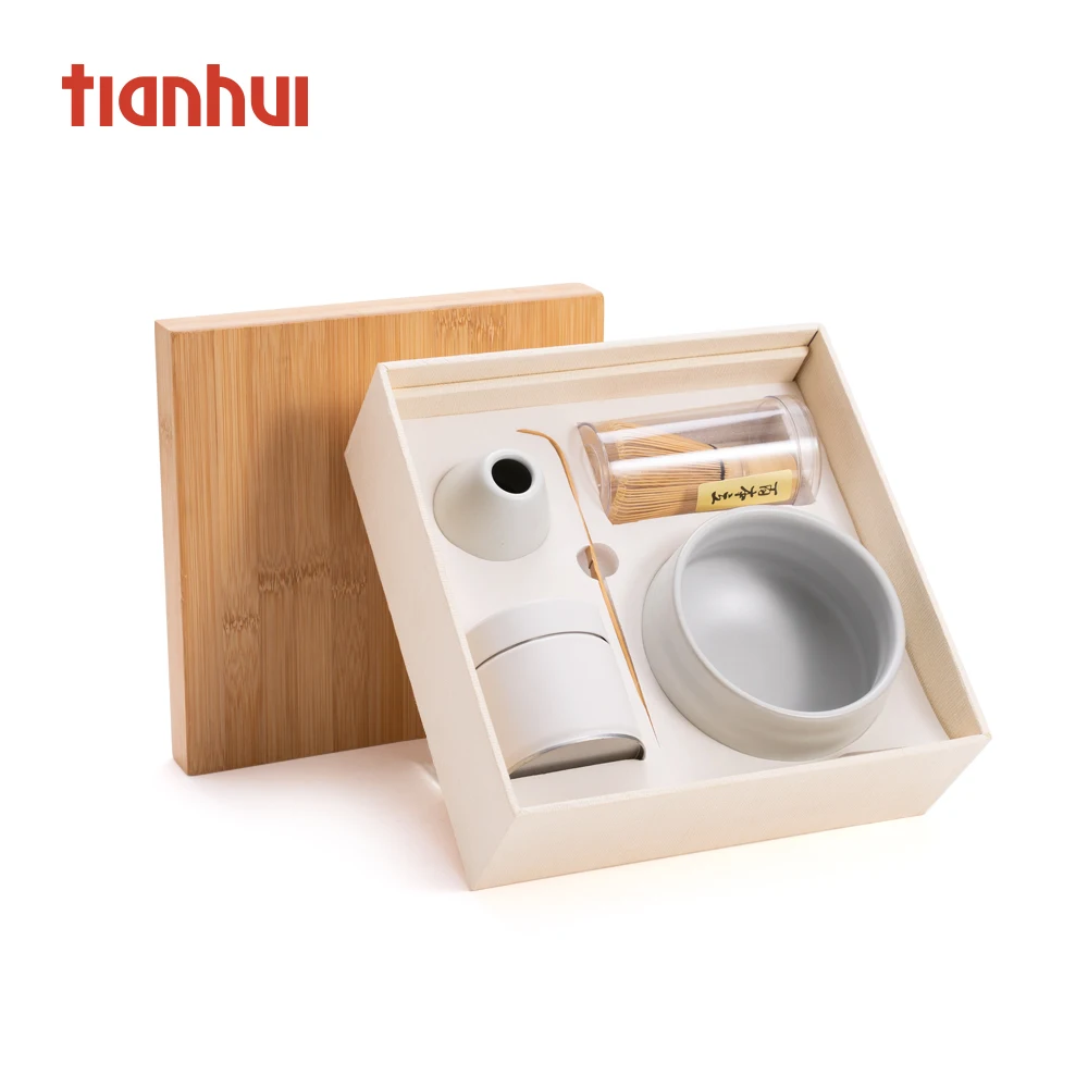 

Tianhui Bamboo Lid Paperboard Box Powder Whisk Bowl Green Tea Matcha Set Gift Packaging