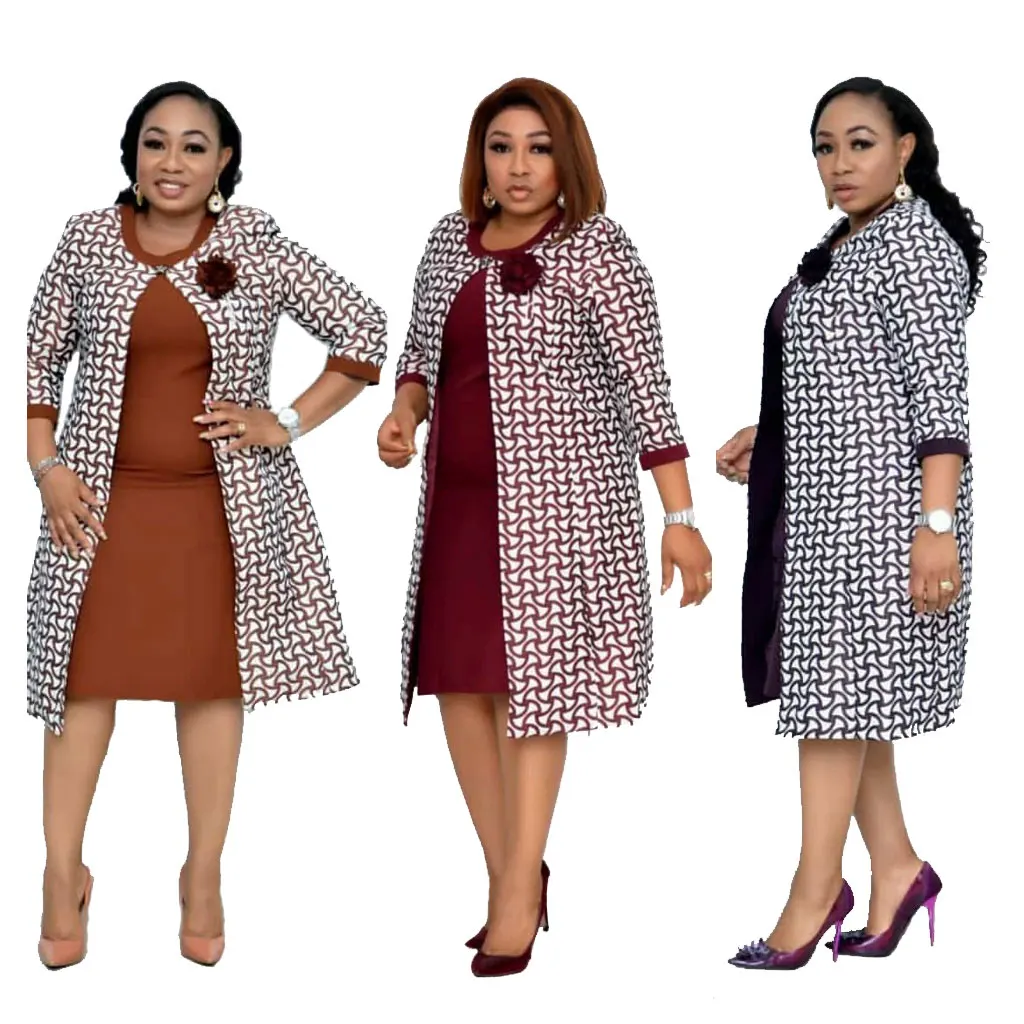 

20715-SW15 printed coat 2-piece plus size dresses women sehe fashion, 3 colors