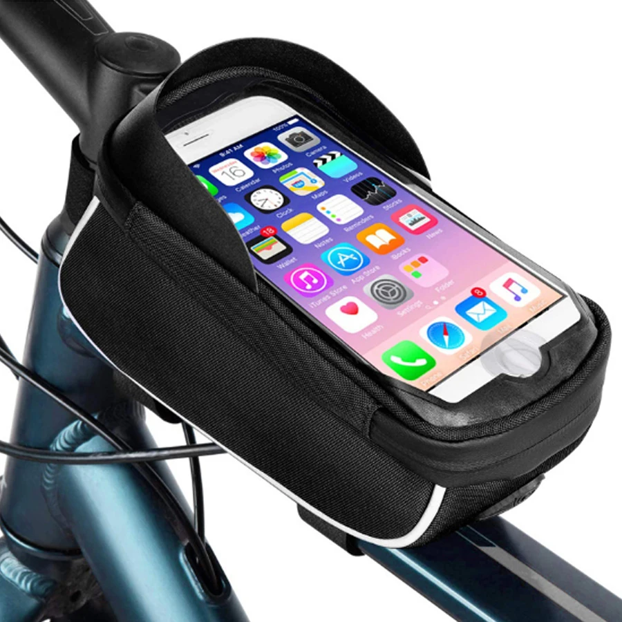 

Waterproof Bicycle Top Tube Cycling Phone Mount Pack Phone Case Bike Phone Front Frame Bag for 6.5 inch iPhone Plus xs max, Black or custom