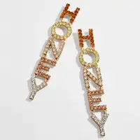 

Barlaycs Fashion Statement Designer Colorful Sweet Honey Crystal Rhinestone Letter Word Drop Dangle Earrings for Women Jewelry