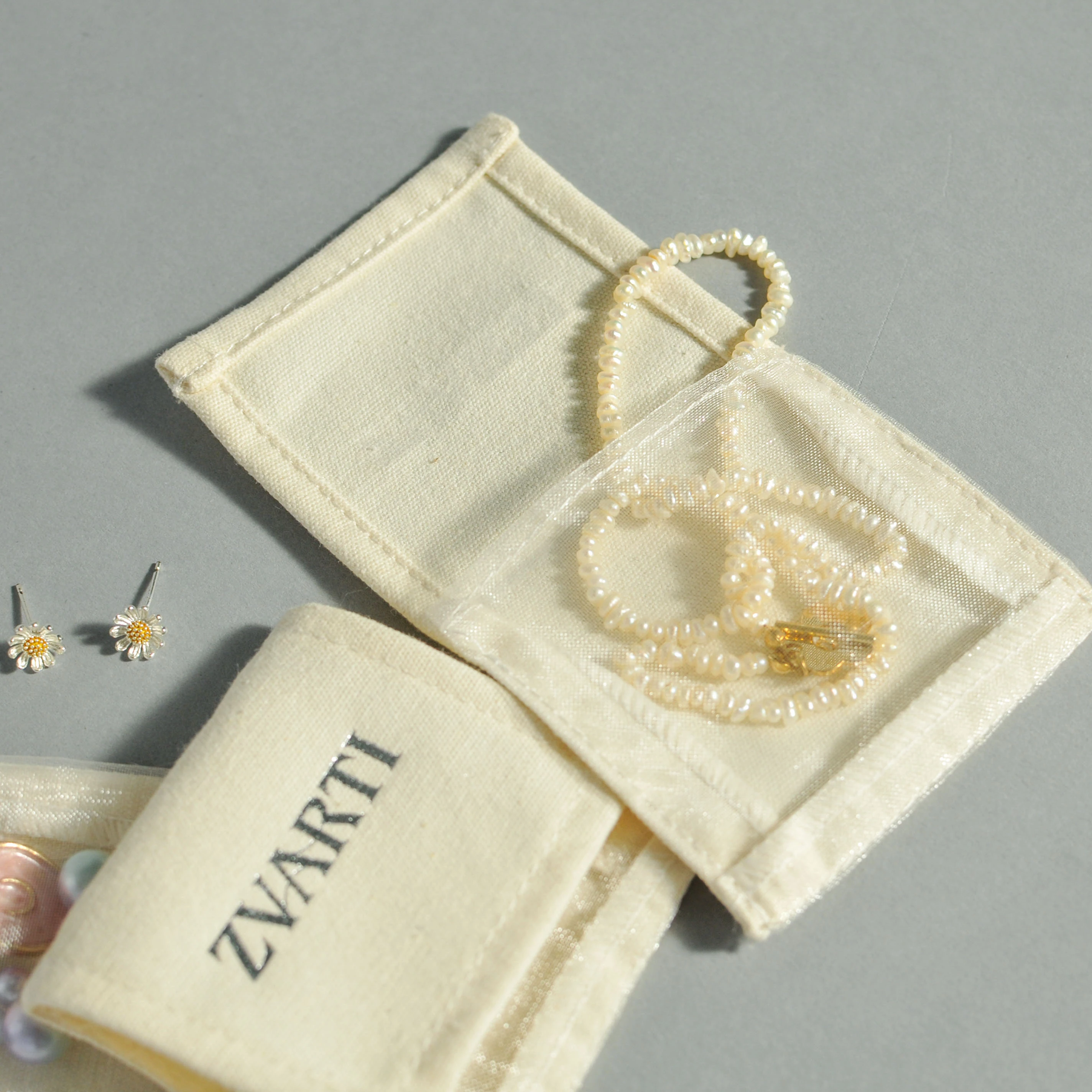 

Luxury envelope custom logo small canvas printed jewelry packaging pouches bracelet organza earring jewelry pouch