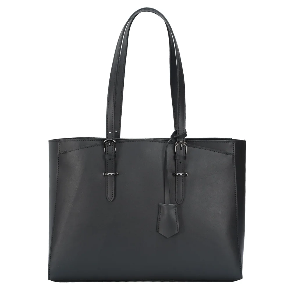 

TIDING OEM Japan Style Black Ladies Napa Leather 15.6 inch Shoulder Bag Black Genuine Leather Handbag Tote Bag