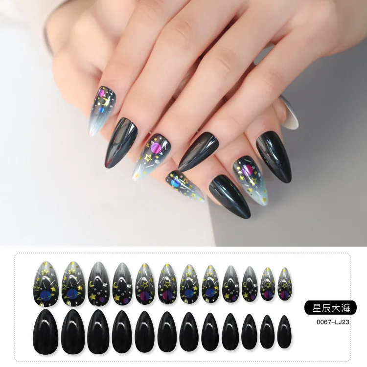 

Luxury ombre press on nails black Water droplets box packaging press on nails ombre nails press on