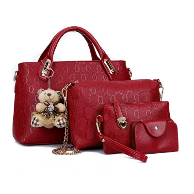 

New style PU leather shoulder design ladies bags handbag set of 4, 8 color choice