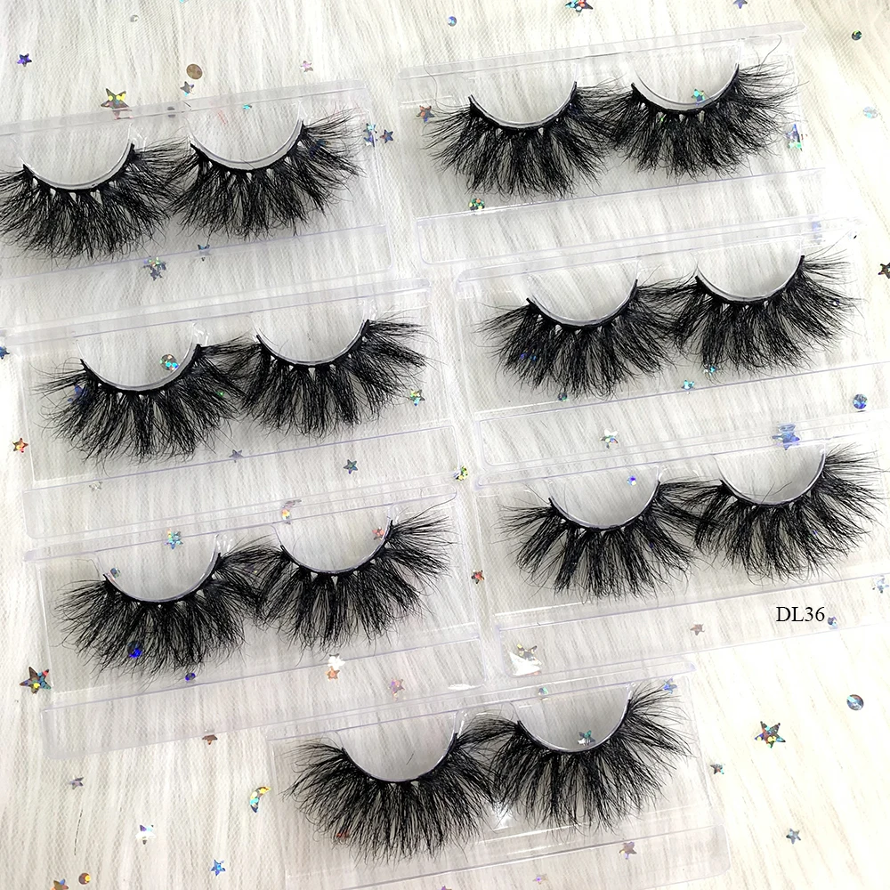 

eyelashes mink 3d 25mm 30mm fluffy mink eyelash &color lashes with clear lash box vendor wholesale, Black