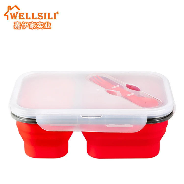 

Factory offer Cost effect Platinum Cured silicone BPA Free Eco Friendly foldable lunch box 2 Compartments Silicone Lunch Box