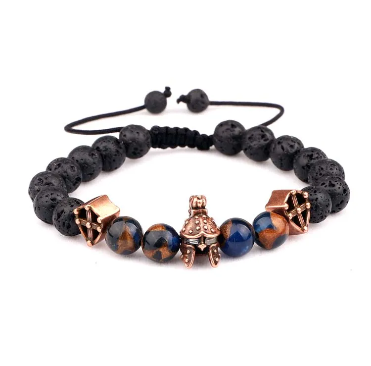 

Natural Stone Antique Color Shield Helmet Men Macrame Bracelet