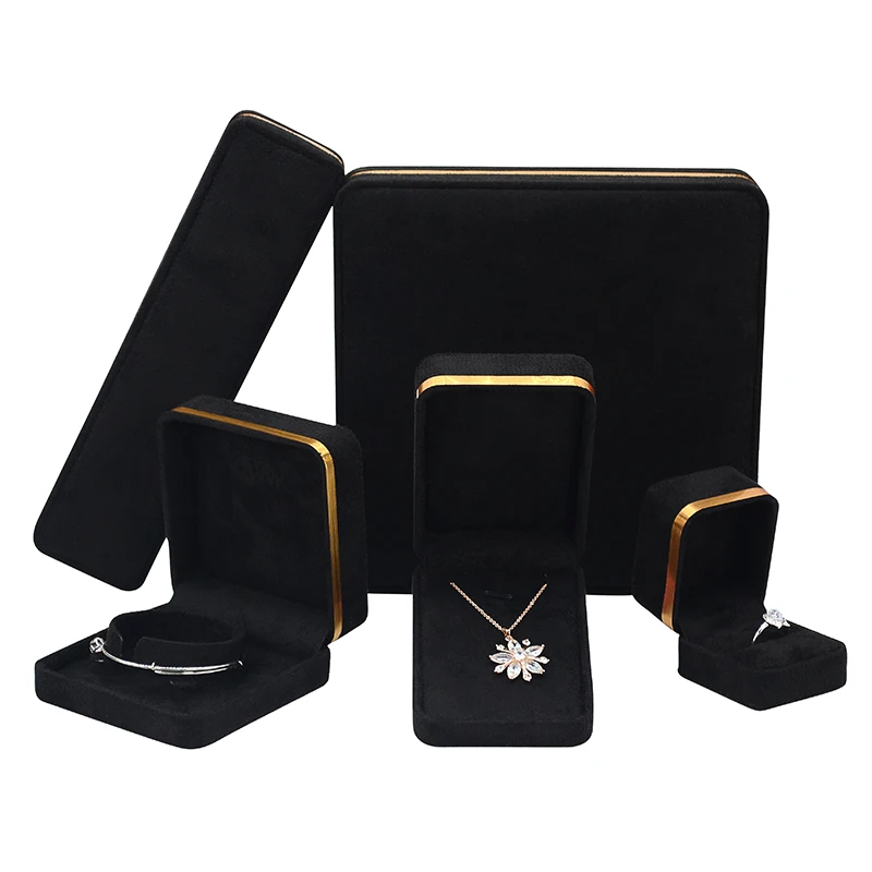 

Luxury Engagement Ring Necklace Earrings Bracelet Gift Packaging Case Custom Black Velvet Set Jewelry Box, Purple/green/beige