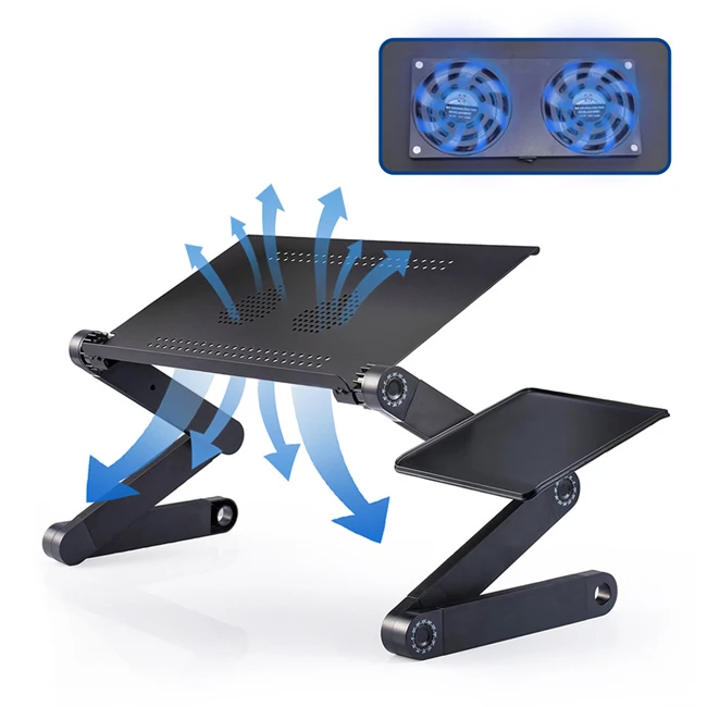 

Top Selling Adjustable Ergonomic Lifting Laptop Stand Desk For Bed Foldable Computer Accessories Aluminium Laptop Stand Black