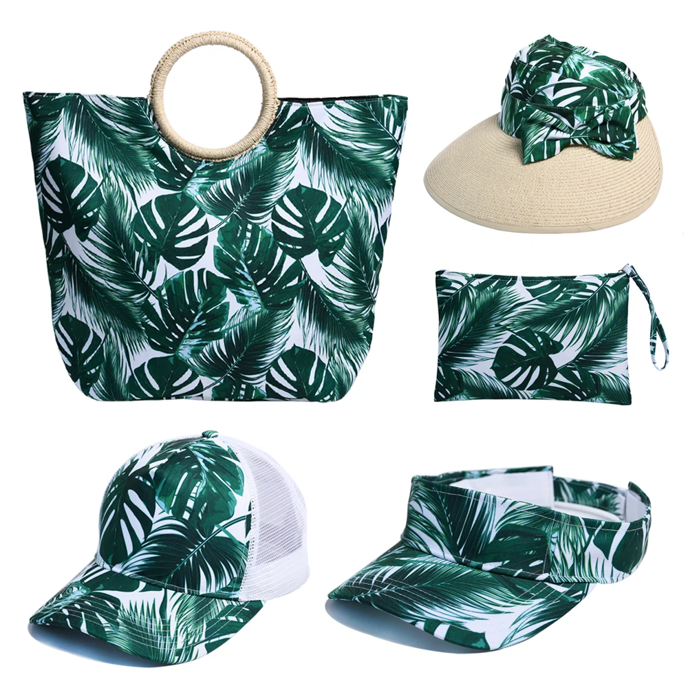 

JAKIJAYI Wholesale Summer wide brim paper bucket beach with Crocheted canvas straw hat and bag set