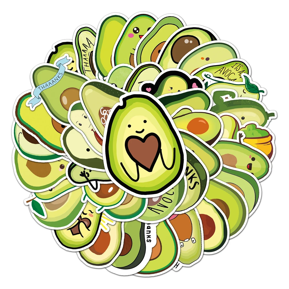 

50Pcs Factory Direct Delicious Die Cut Printed Avocado Stickers Cute Fruit Cartoon Stickers