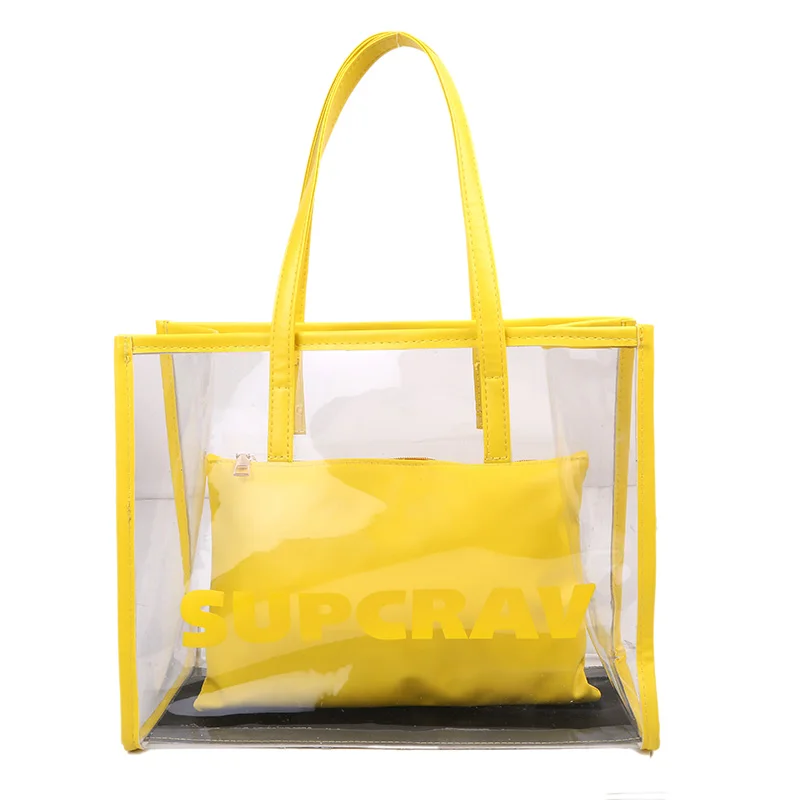 

Custom Print Clear PVC Zipper Shopping Bag Large Beach Tote Bags Transparent Candy Color Jelly Women Handbag