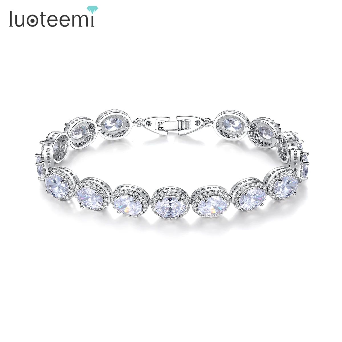 

LUOTEEMI Women Luxury Wedding Gift Jewelry Hot Sale New Design Egg Shape A AA Clear White Cubic Zirconia Tennis Bracelets