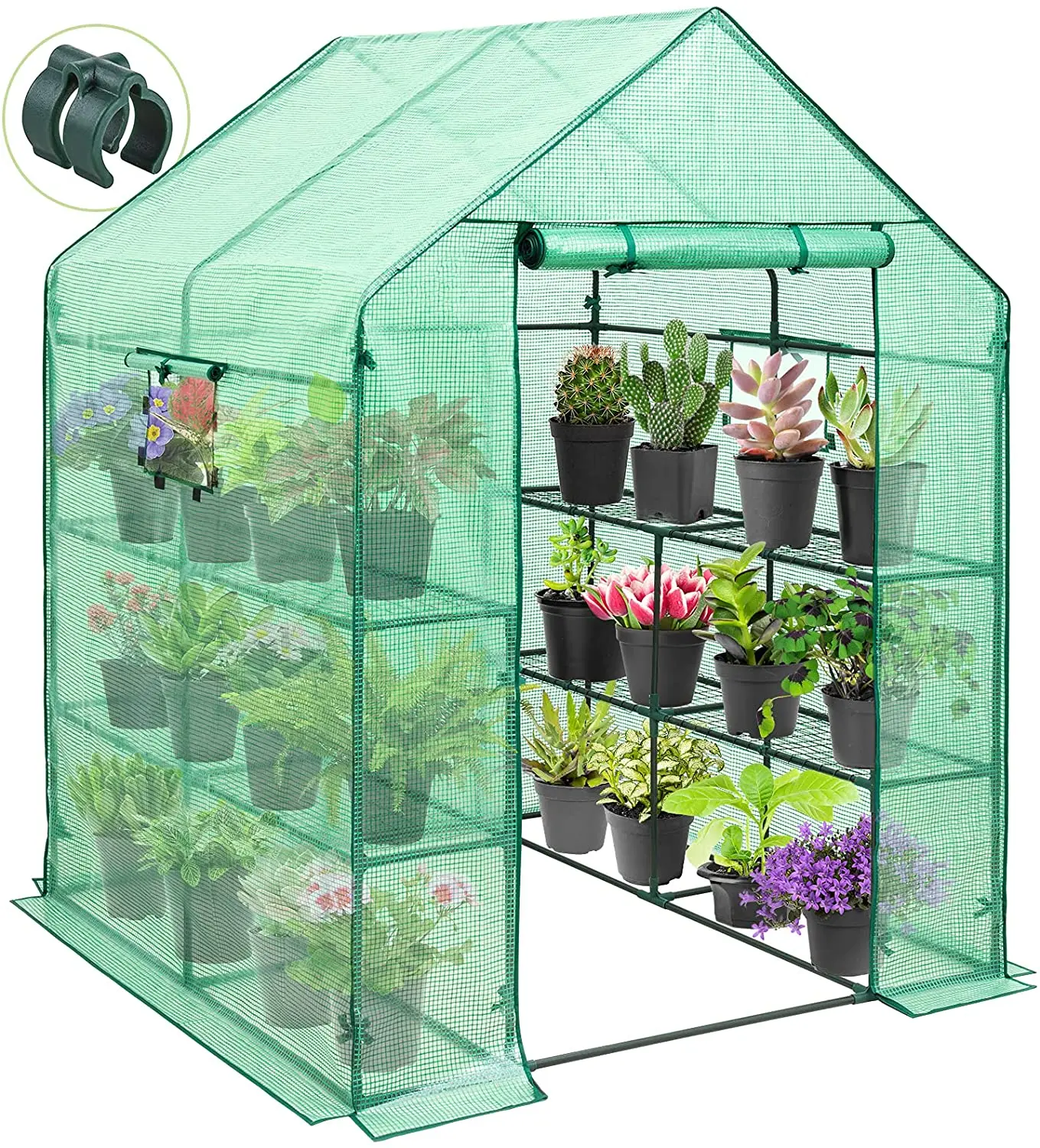 

Outdoor 3 tier Walk -in Greenhouse Garden with PE Mesh Cover Steel Pipe Plant Growing warm Tent Commercial, Transparent