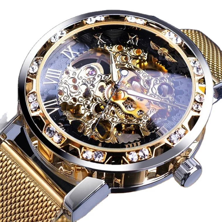 

JYM Luxury stainless steel mesh band visible automatic mechanical movement men wrist watches, 12 colors