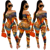 

B91455 women clothing 2020 sexy women jumpsuit and rompers off shoulder long sleeve slim fashion sexy women party onesie