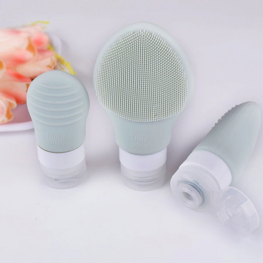 

Multi-function Portable Shampoo Cosmetic Toiletry Container Squeeze Tube Facial Cleansing Brush Silicone Travel Bottle Kit Set, White,pink,gray,morandi green