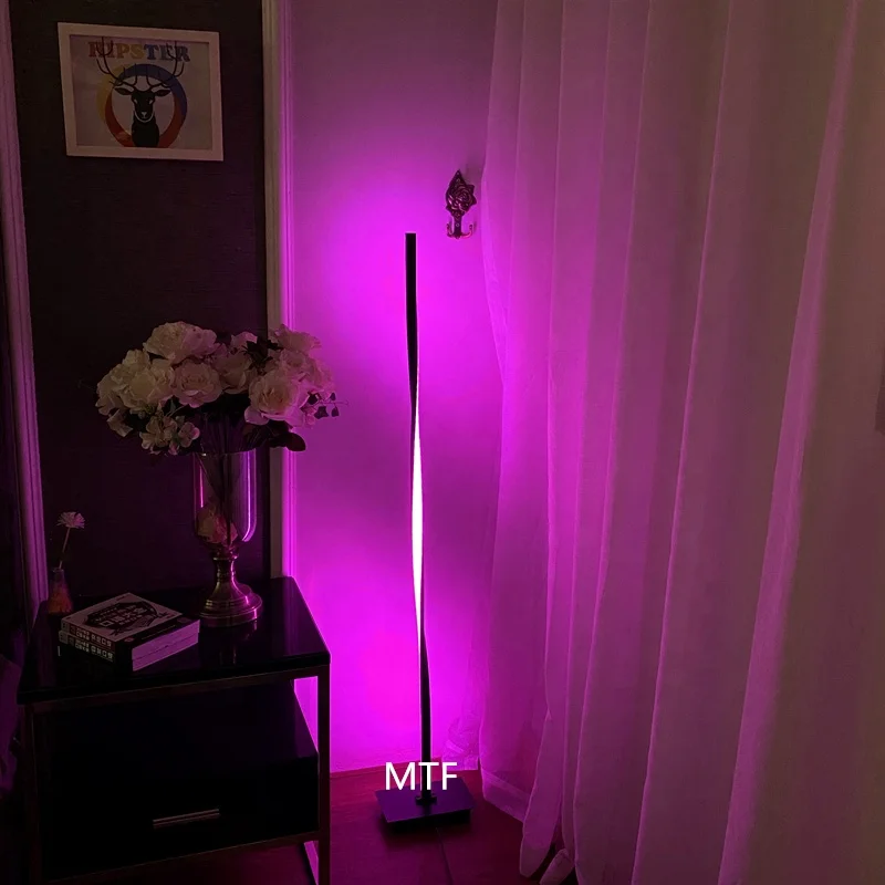 Modern minimalist rgb color changing floor light Aluminum simple curved bedroom twisted led standing floor lamp