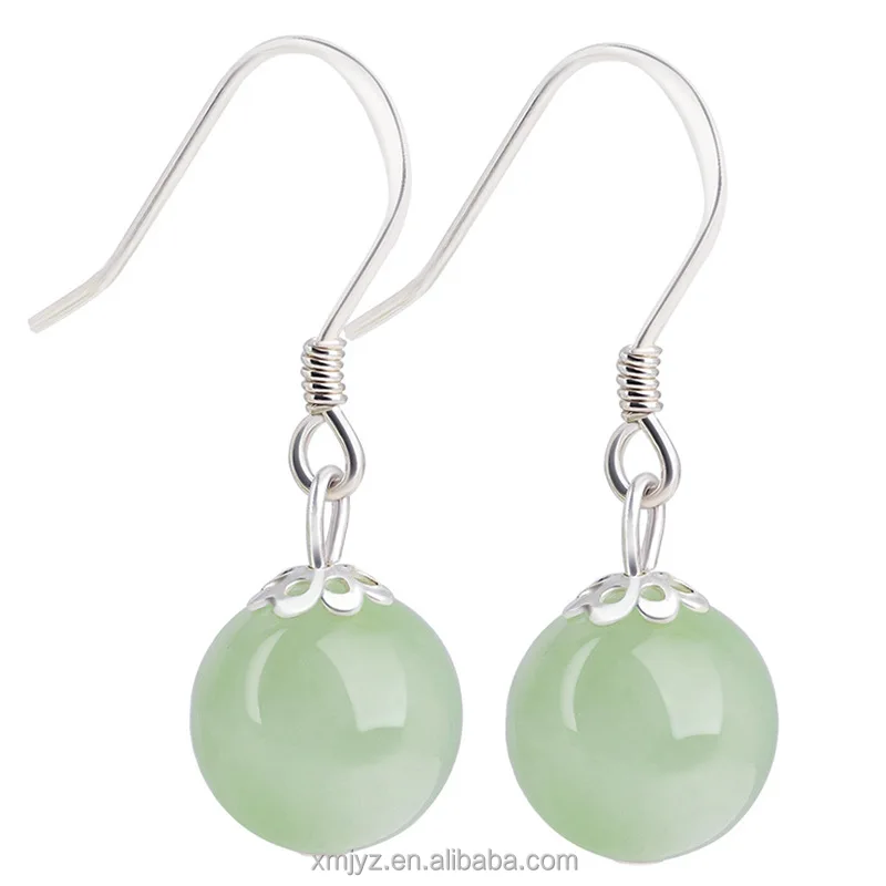 

Certified Grade A High-End S925 Silver Inlaid Natural Jade Light Green Earrings Ice Jade Stone Women's Fashion Eardrop Earring