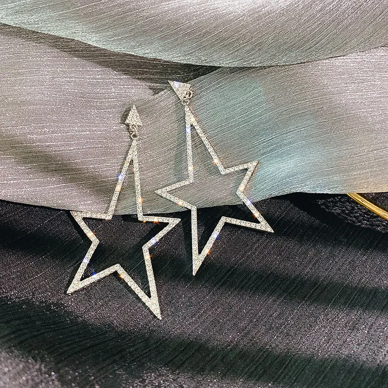 

Fashion Shiny Korean Rhinestone Star Crystal Drop Earrings For Women Zircon Designs Jewelry Statement Wedding Gift