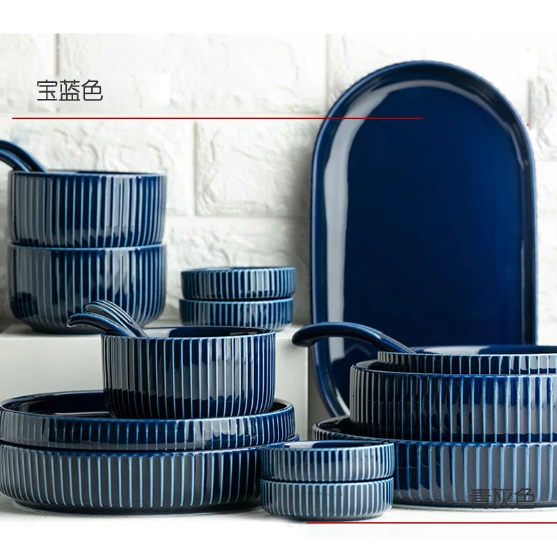 

China Wholesale Luxury Porcelain Dinner Set Gold Ceramic Tableware Stoneware Plates Sets Dinnerware Set, Blue/grey