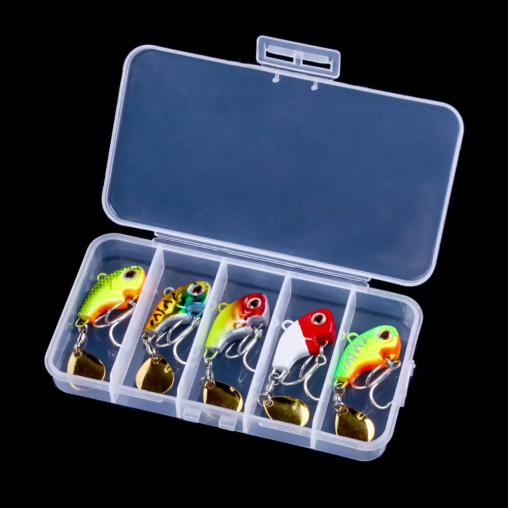 5pcs/box 2.7CM 10.8G Metal Vib Fishing Lures Combo  Metal Fish Wobbler Vibrating Lures Set