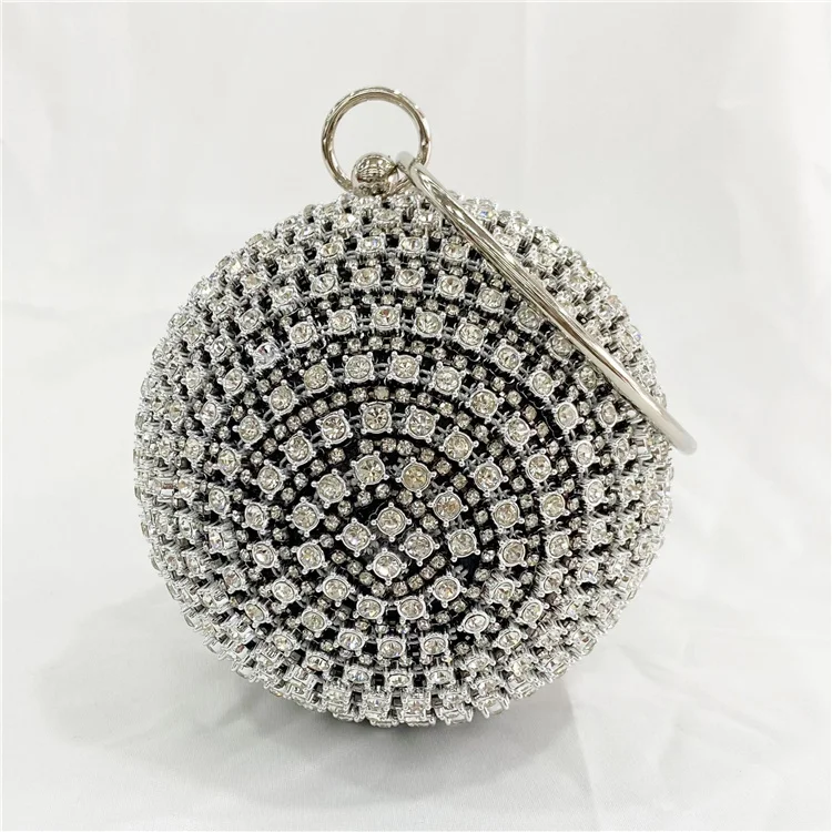 

Newest woman gold glitter women party silver purse diamond handbags wedding luxury round ball ladies rhinestone evening bag, Black, gold, silver