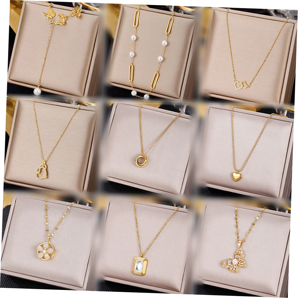 

Luxury 18K Gold Stainless Steel Pearl Zircon Heart Butterfly Tassel Pendant Necklace Women Emerald Choker Necklace Jewelry Gift