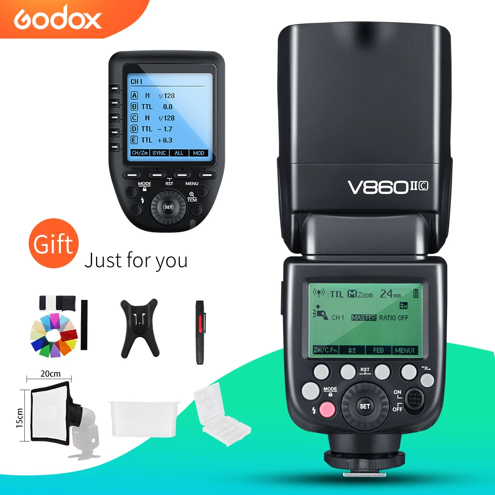 

inlighttech Godox V860II-C V860II-N V860II-S V860II-F V860II-O HSS TTL Speedlite Flash + Xpro Transmitter for Fuji, Black