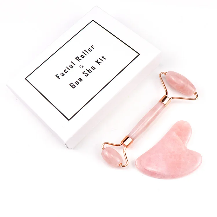

2021 anti aging cheap gua sha stone jade roll guasha face massager with box, Pink