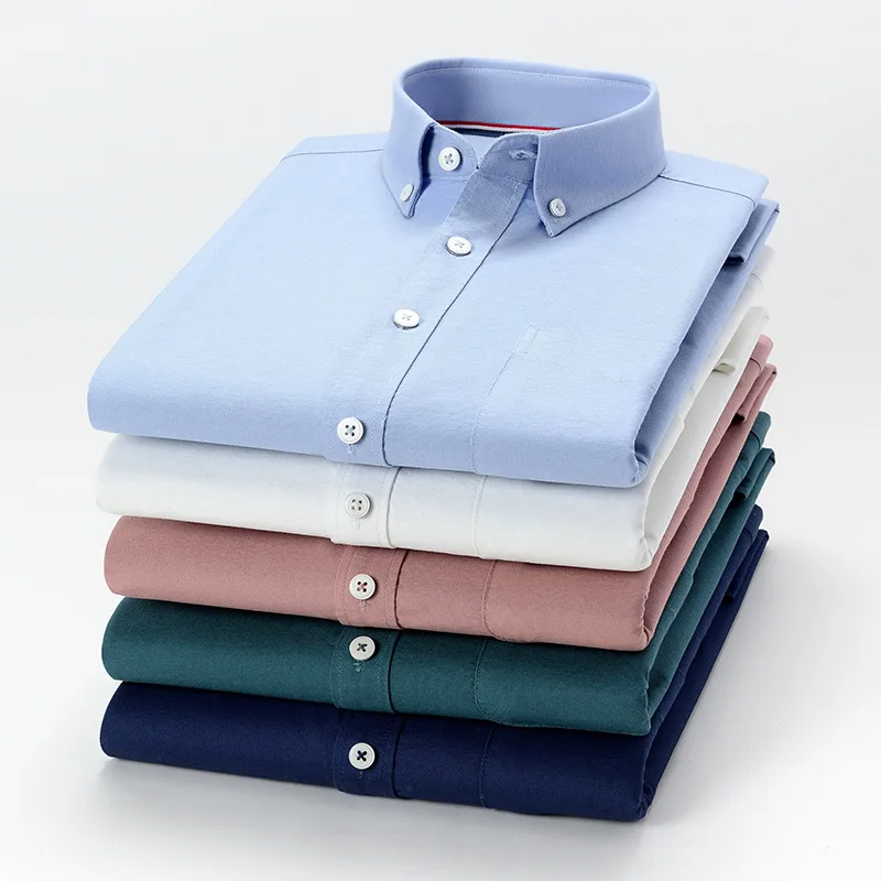 

Solid color cotton oxford long-sleeved shirts Customized business youth uniforms High quality casual Korean men's shirt