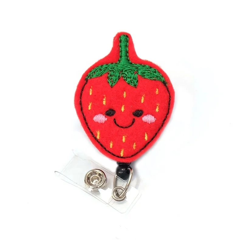 

Hot Sale Multi Styles Cute Vegetable Fruit Felt Retractable ID Badge Holder Reel, As picture