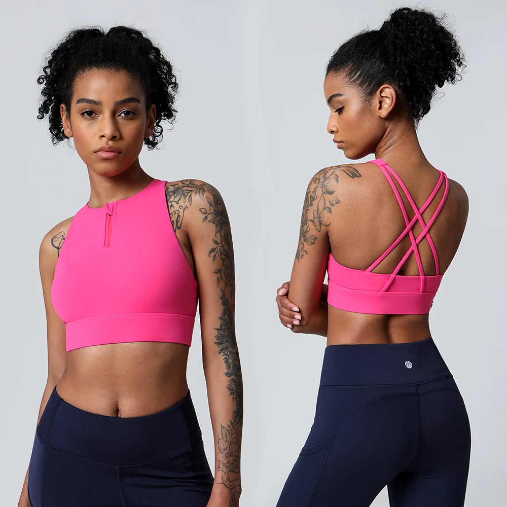 

Summer New Arrivals Work Vest Functional Cross Back Trendy Vest Sleeveless Zipper Tank Top For Ladies Impact Push Up Sports bra, Customized colors