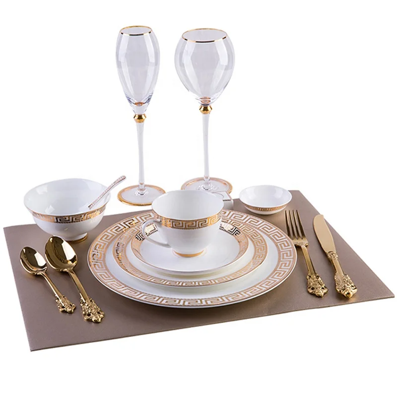 

Luxury golden steak European Golden Bone Porcelain Western plate royal cutlery set China ceramic disk Model room tableware, Picture