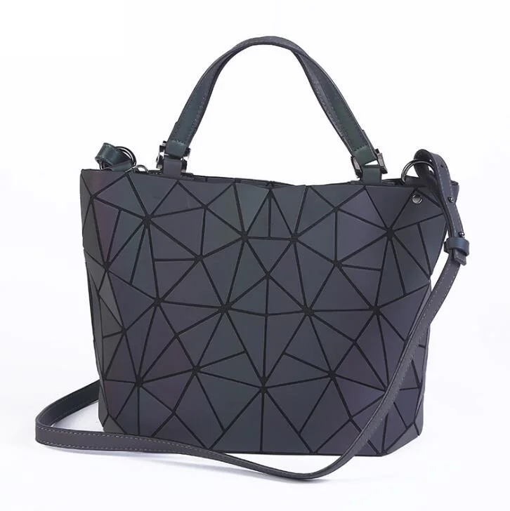 

Customizable Logo Luminous Bag Women Geometry Handbag Large Capacity Leather Tote Laser Plain Folding Shoulder Messenger Bags