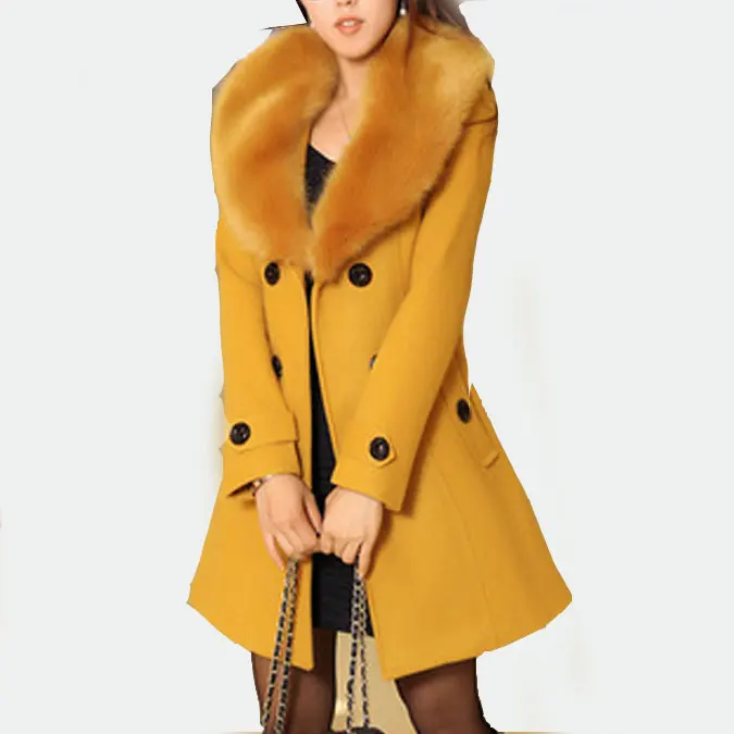 

Winter Women's Large Fur Collar Woolen Coat Double-Breasted Women's Coat Woolen Coat Female Long Section, Picture