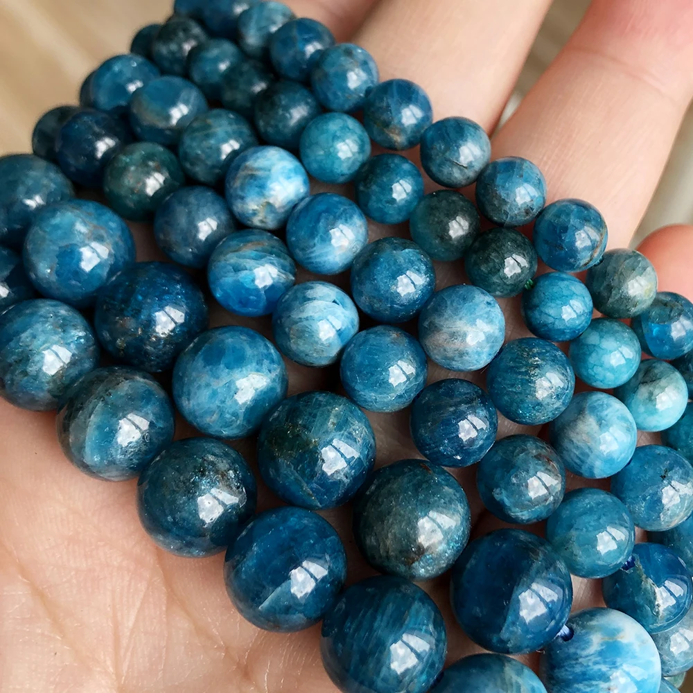 

Semi-precious Round 6/8/10mm Natural Blue Apatite Stone Beads For Jewelry Making DIY