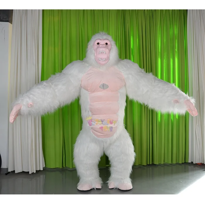 

High quality CE long fur inflatable white muscle gorilla mascot costume Halloween King Kong costumes for sale