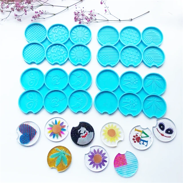 

J067 Free Sample 6 IN 1 Car Cup Coaster Molds Jack Smiling Face Wizard America Flag Silicone Car Coaster Mold