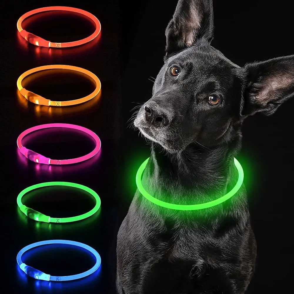 

USB Rechargeable Glowing Light up Pet Cat Dog Collar Glow In The Dark Necklace Luminous LED Dog Collar, Multicolor