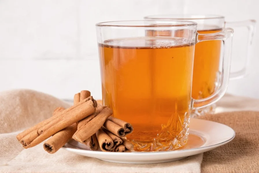 Close-up of cinnamon sticks steeping in clear glass pitcher with water, showing the natural reddish-brown color infusion process
