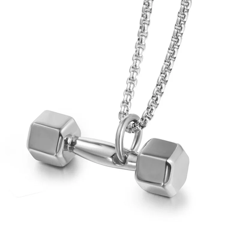 

Factory wholesale fitness dumbbell barbell titanium steel necklace pendant sports everyone accessories gift