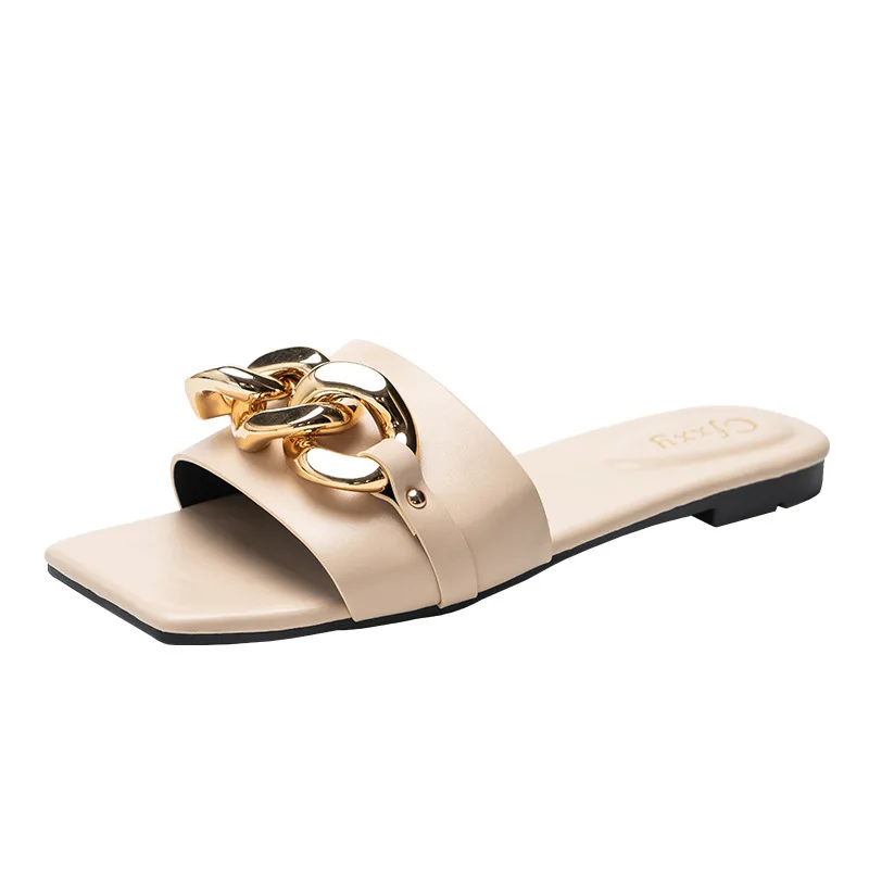 

Summer 2021 Latest popular big chain sandals spring trendy candy color soft flat slippers for women, Picture