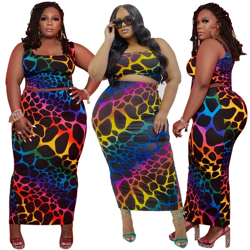 

Fashion 2021 Ladies Summer Sexi Two Pieces Set Women Long Oversized Maxi Luxury Print Leopard Casual Dresses