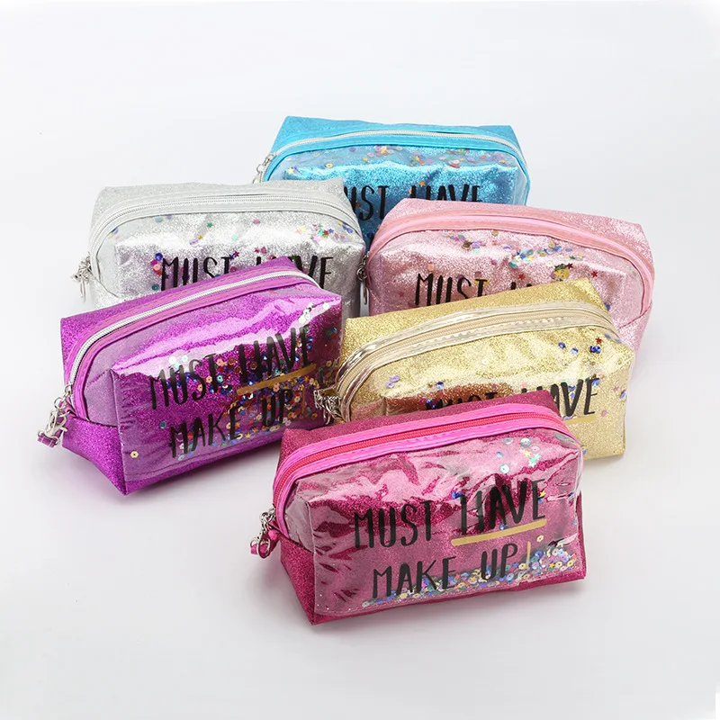 

Cosmetic bag custom logo travel waterproof holographic laser PVC lady cosmetic bag Makeup case with zipper, Colorful