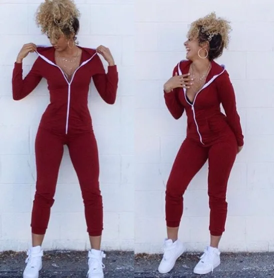 

Breathable Design Women's Hoodies One piece Jumpsuits Women Sport Wear Plain hoodie Velour tracksuit