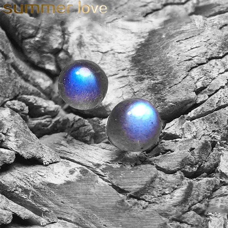 

Sapphire earrings Fine jewelry Gift mujer Bijouterie Real 925 Sterling Silver Labradorite Stud Earring for Women Men